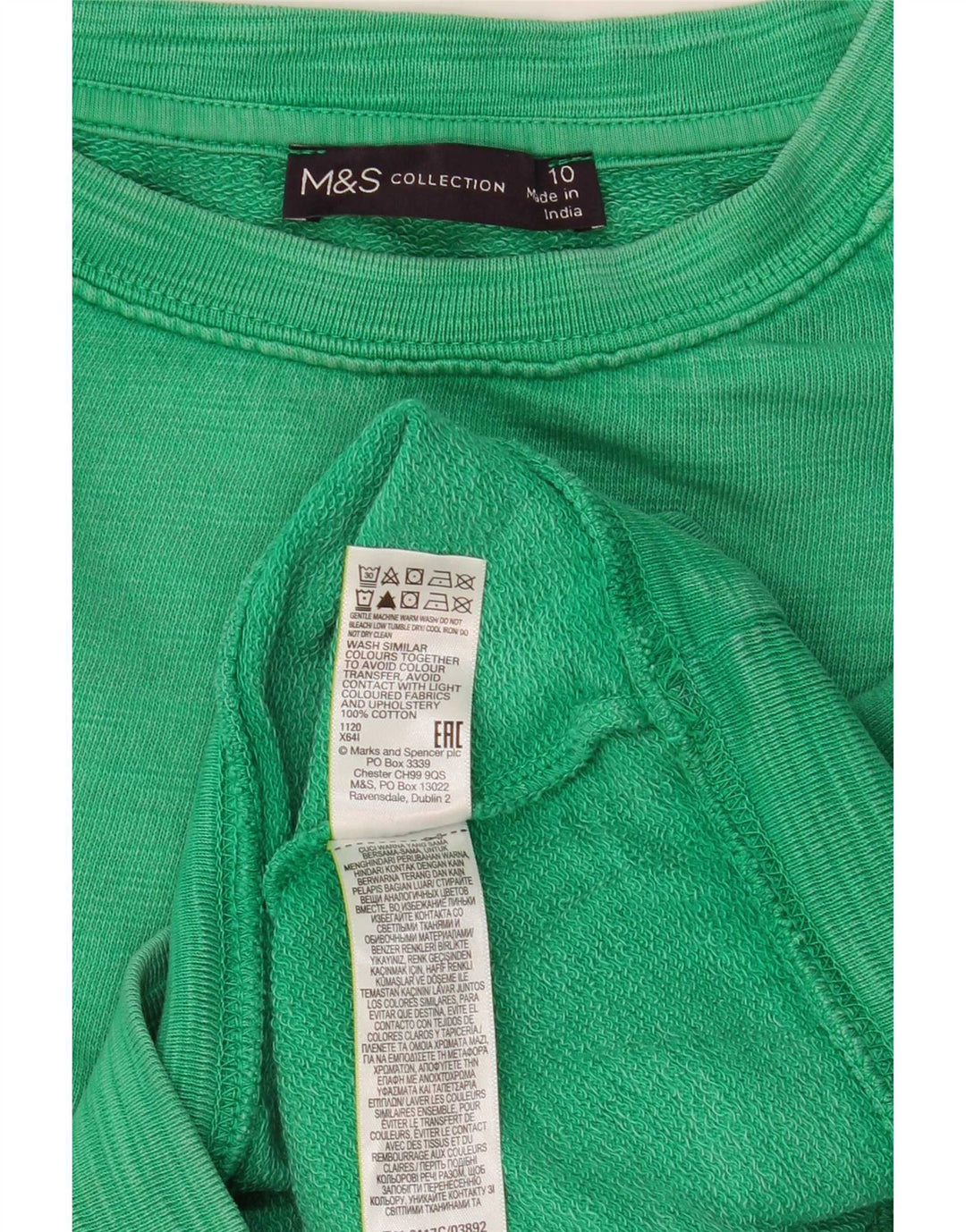 Marks & Spencer Dame Oversized Sweatshirt Jumper UK 10 Lille grøn bomuld