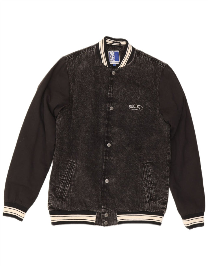 JACK & JONES Boys Graphic Denim Varsity Jacket 15-16 Years Black Cotton