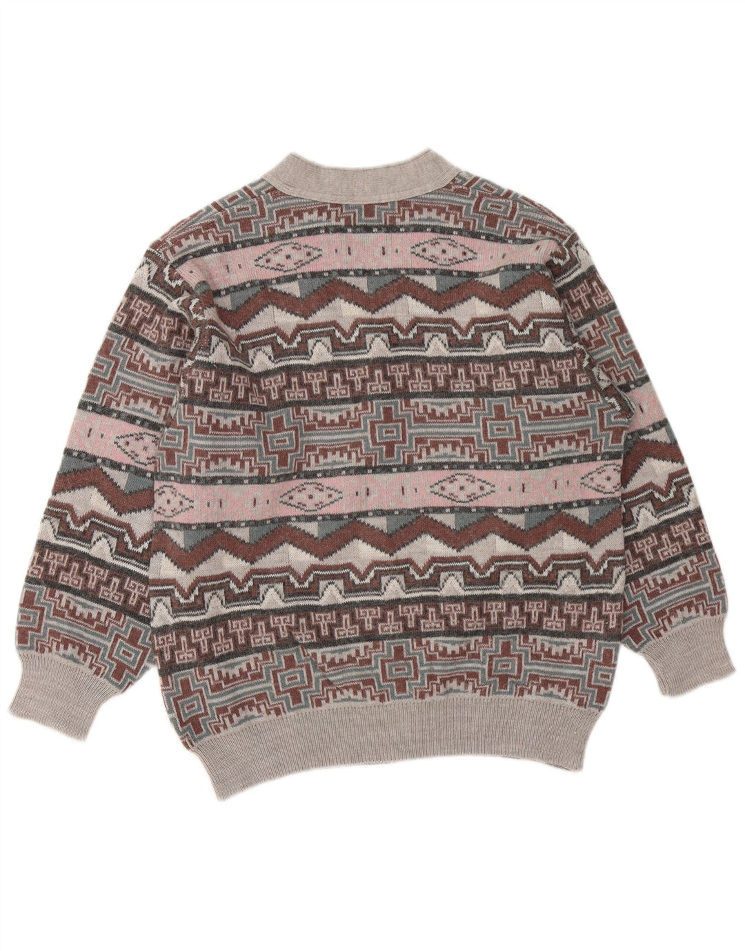 VINTAGE Herre V-hals sweater Medium Grå Geometrisk