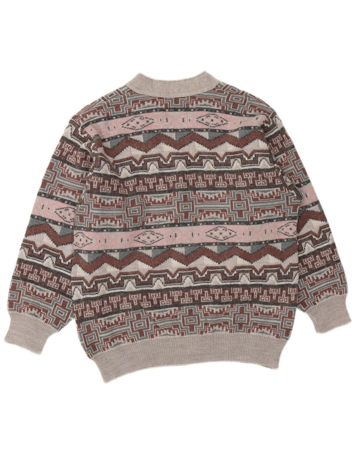 VINTAGE Herre V-hals sweater Medium Grå Geometrisk