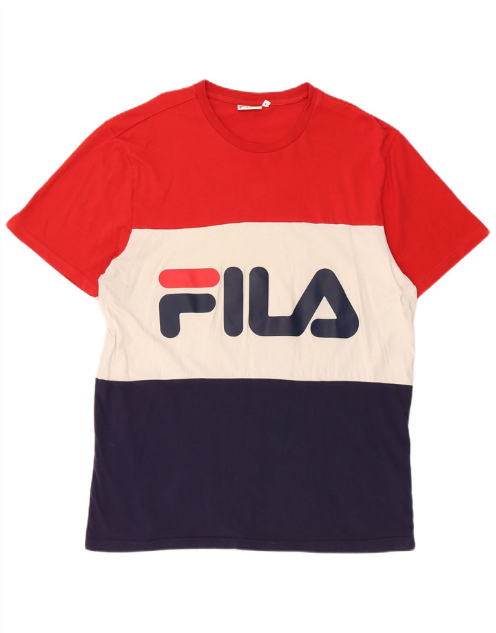 Fila Herre grafisk T-shirt Top Stor flerfarvet Colourblock Bomuld