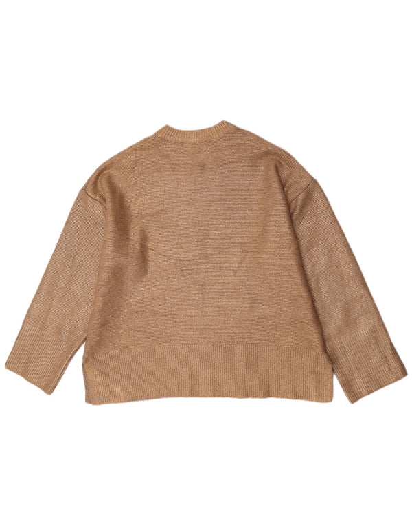 Zara Womens Oversized Crew Neck Jumper Sweater UK 10 Small Beige Acryl