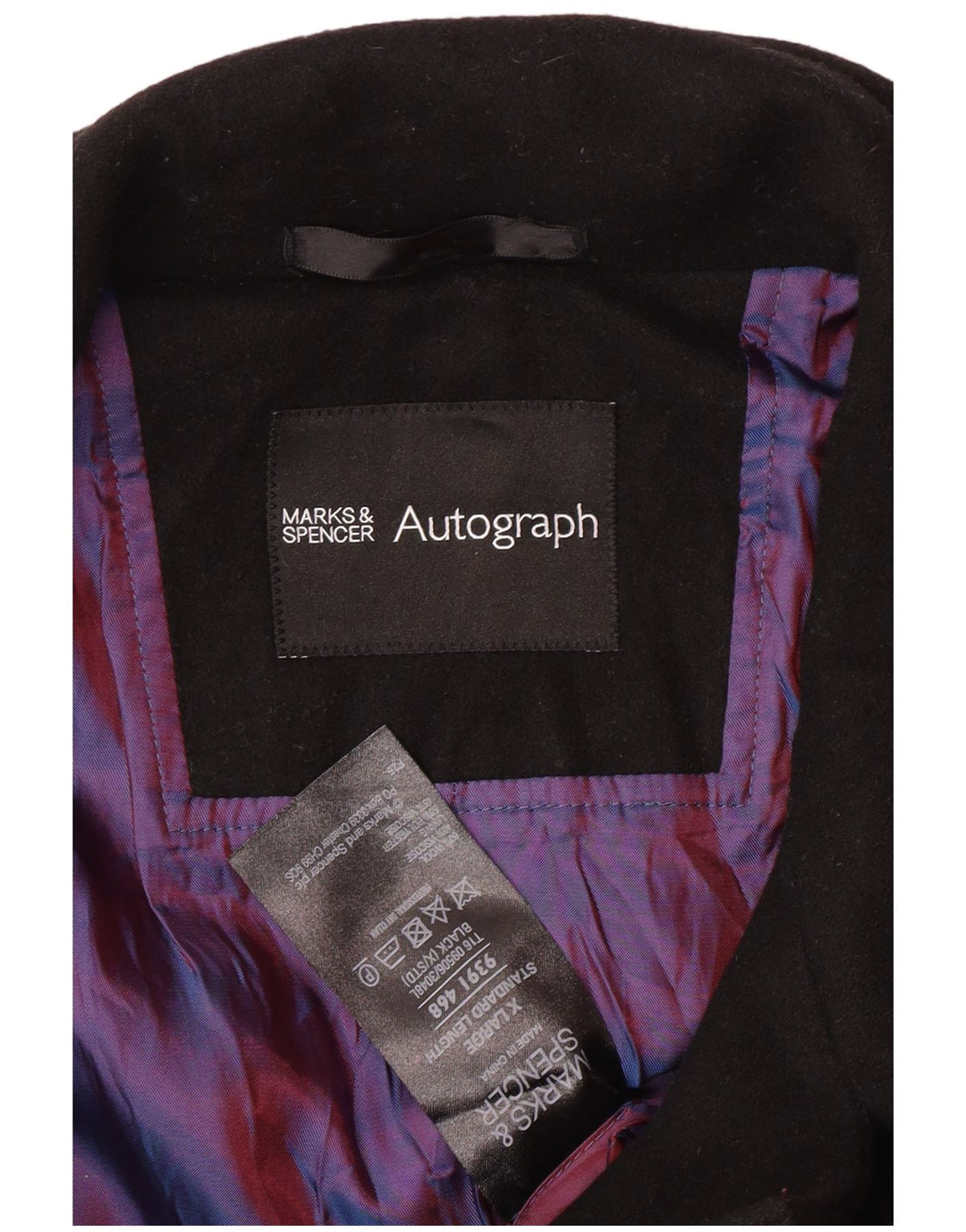 MARKS & SPENCER Herre Autograph Pea Coat UK 42 XL Sort Uld