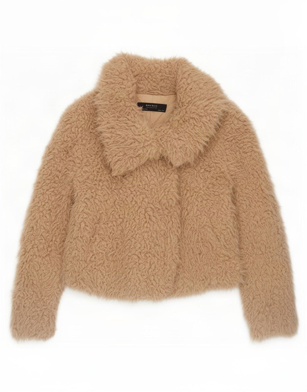 Zara Dame Teddy Bear Bomber Jacket UK 14 Medium Beige