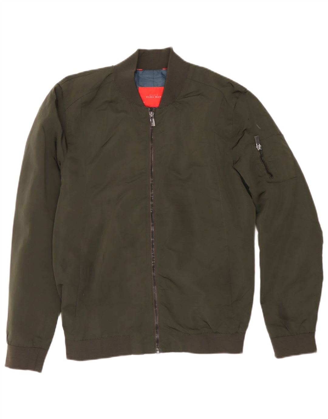 Zara Herre Bomber Jacket UK 38 Medium Khaki Polyester