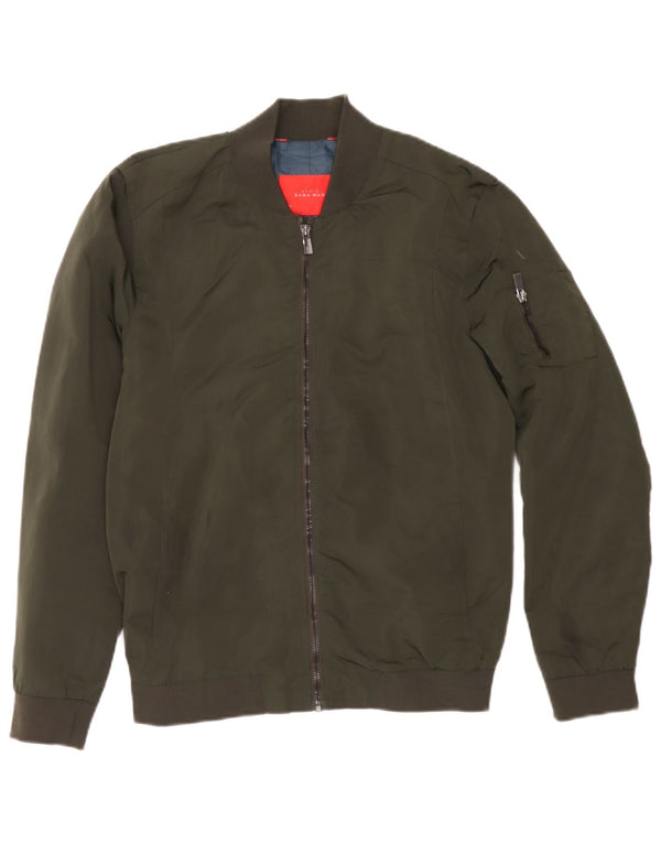 Zara Herre Bomber Jacket UK 38 Medium Khaki Polyester
