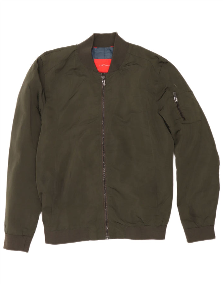 Zara Herre Bomber Jacket UK 38 Medium Khaki Polyester