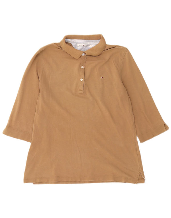 Tommy Hilfiger Womens 3/4 Sleeve Polo Shirt UK 14 Large Beige Cotton
