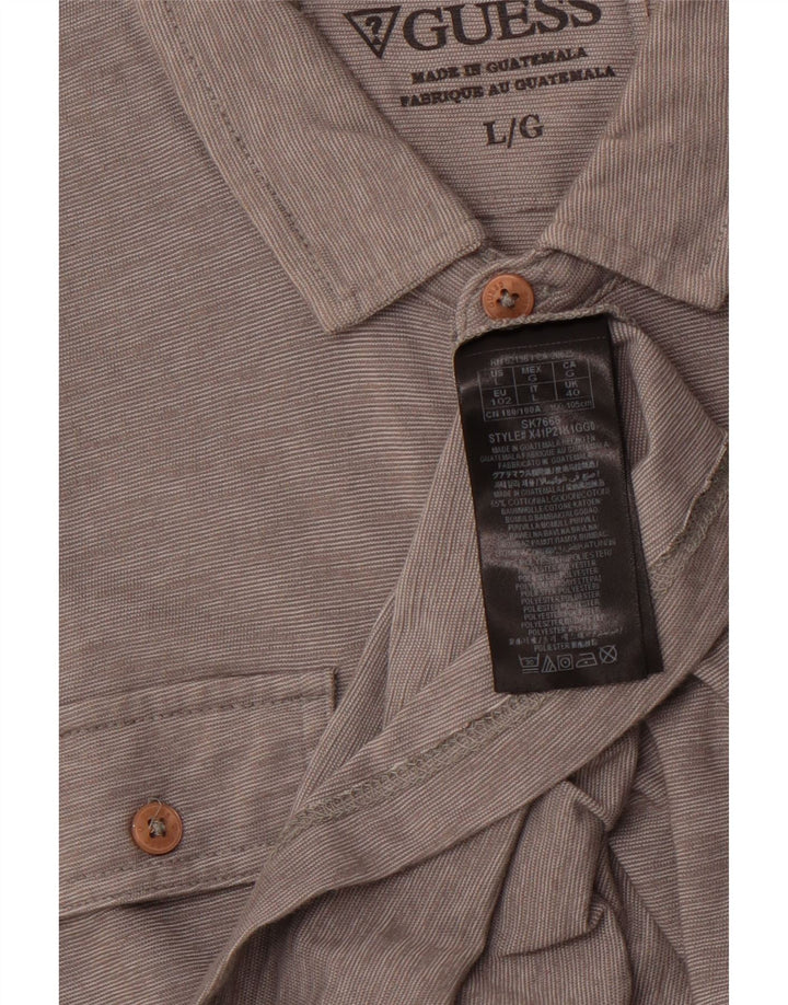 GUESS Militær poloskjorte til mænd, stor grå nålestribet bomuld