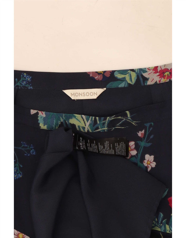 Monsoon Kvinder plisseret nederdel Medium W28 Navy Blue Floral Polyester