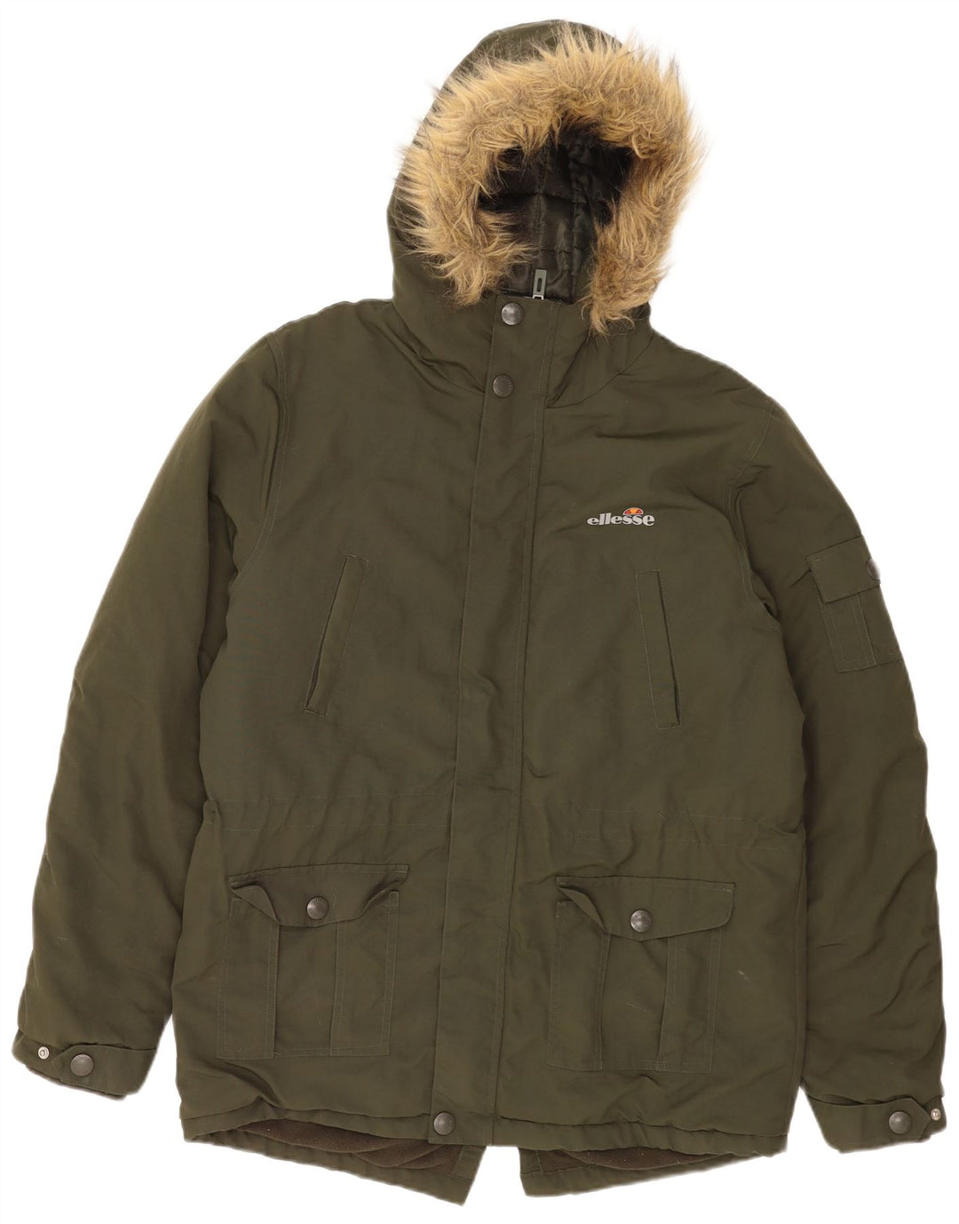 Ellesse Herre Hooded Parka Jacket UK 38 Medium Khaki Nylon