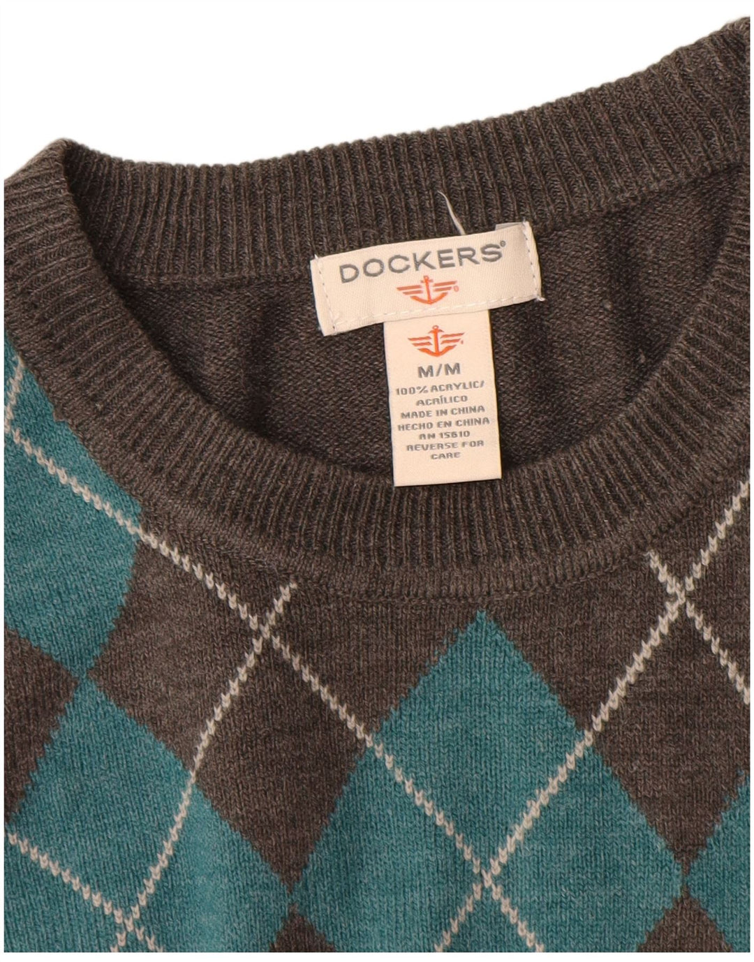 Dockers Herre Crew Neck Jumper Sweater Medium Grey Argyle/Diamond Acryl
