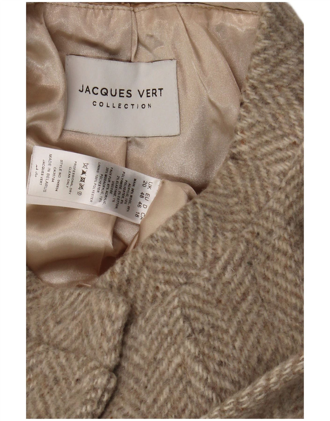 JACQUES VERT Dameoverfrakke UK 20 XL Grå sildebensuld