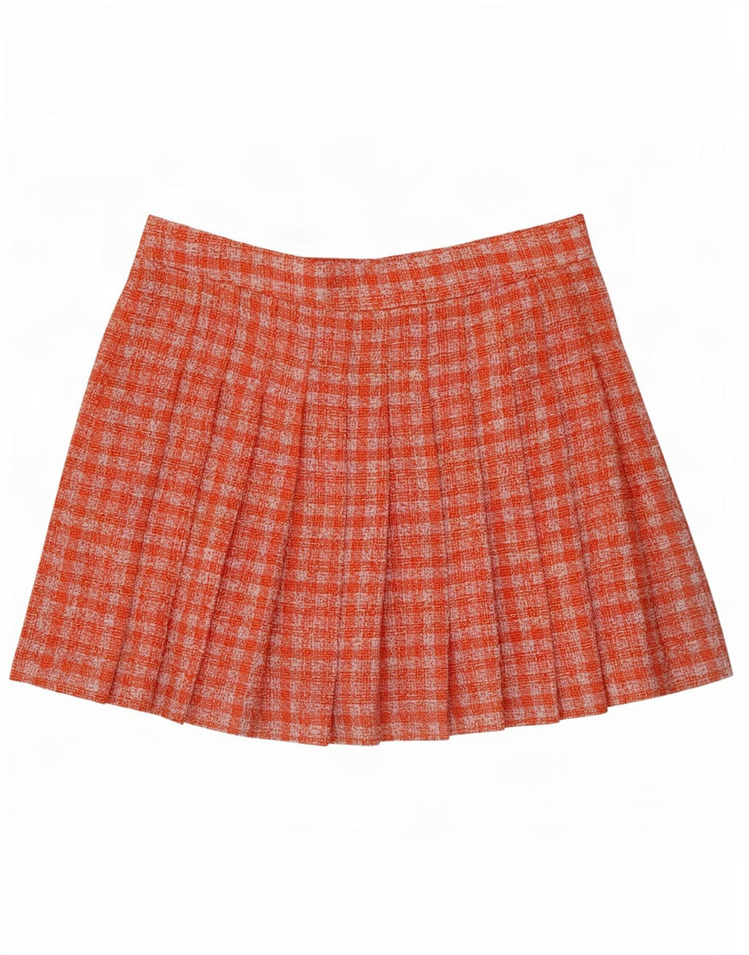 Zara Dame Mini Knife Plisseret nederdel Stor W30 Orange Gingham Polyester
