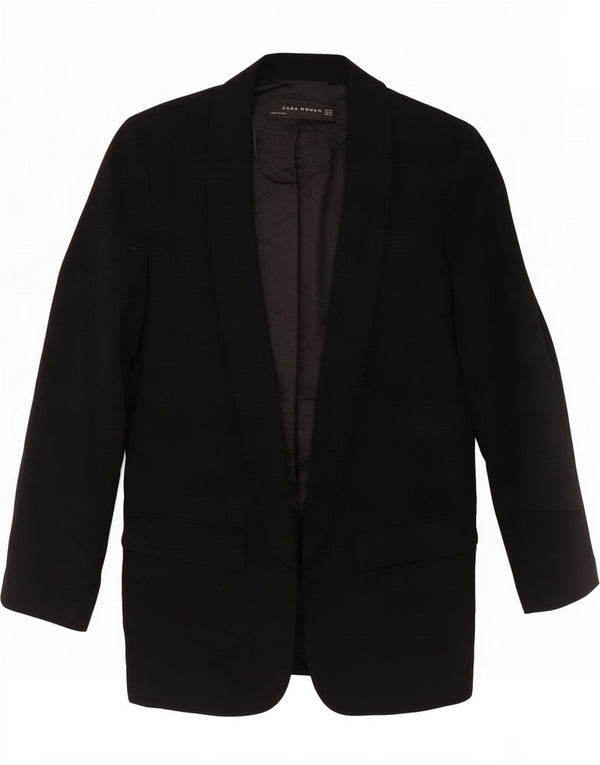 Zara Womens 3/4 Sleeve Open Blazer Jacket UK 6 XS Black Viscose