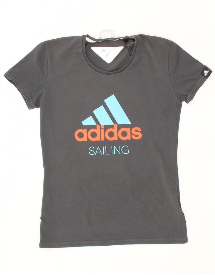 ADIDAS Womens Graphic T-Shirt Top UK 10 Small Grey Vintage Adidas and Second-Hand Adidas from Messina Hembry 