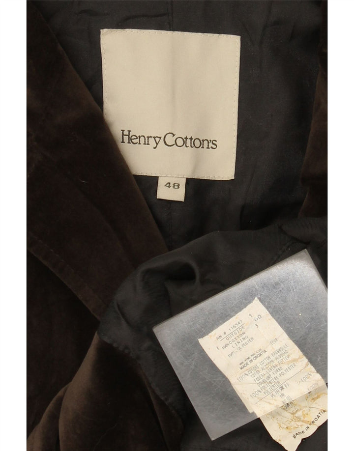 Henry Cottons Dame 2 Button Velvet Blazer Jacket IT 48 XL Brun Bomuld