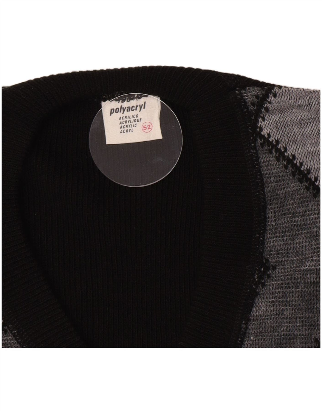 Vintage Herre V-hals sweater IT 52 Stor sort Chevron Polyacryl