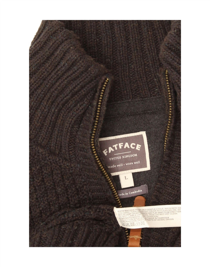 Fat Face Herre Zip Neck Jumper Sweater Stor Grå Bomuld