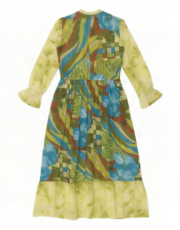 Vintage Dame Langærmet Maxi Kjole UK 12 Medium Multicolored Floral