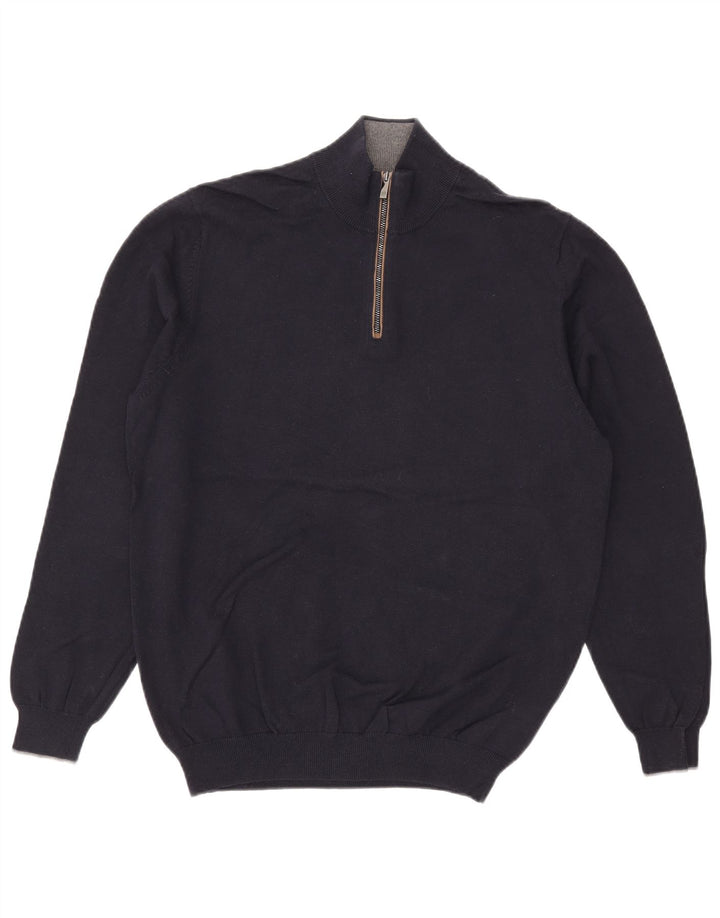 Massimo Dutti Herre Zip Neck Jumper Sweater XL Navy Blue Bomuld