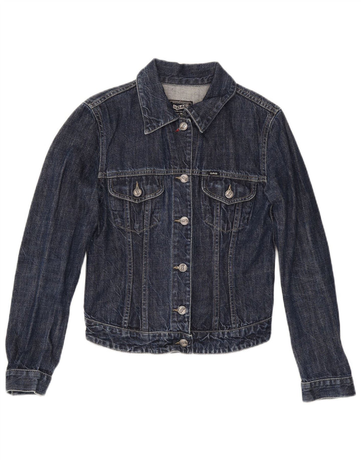 Gas Dame Crop Denim Jacket UK 10 Small Navy Blue Cotton