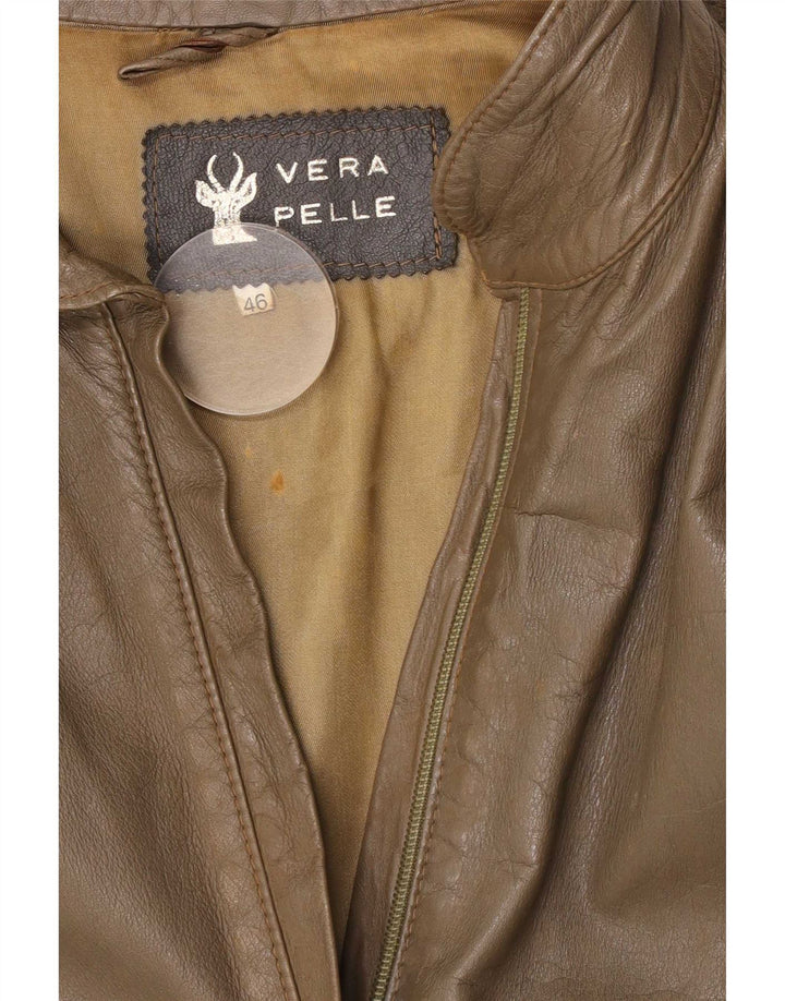 Vintage Dame Læderjakke IT 46 Stor Khaki Læder