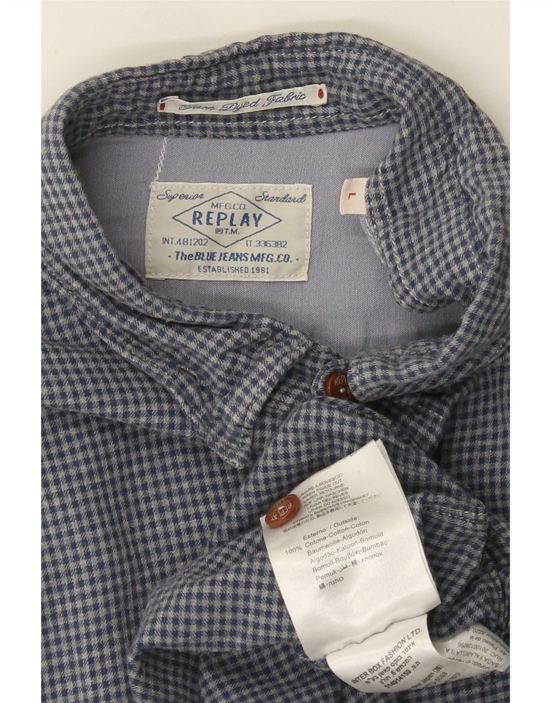 Replay Herre Flannel Shirt Stor Blå Gingham Bomuld