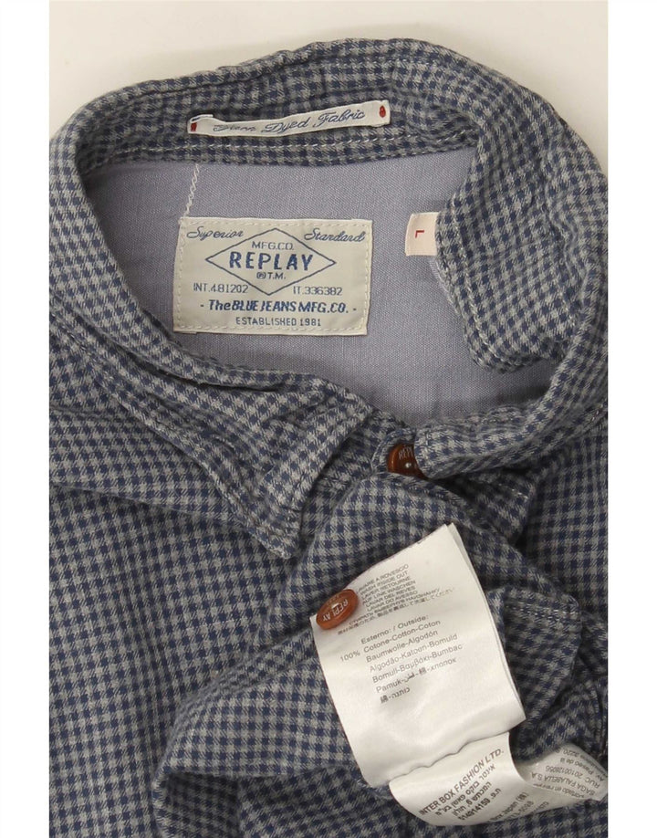 Replay Herre Flannel Shirt Stor Blå Gingham Bomuld
