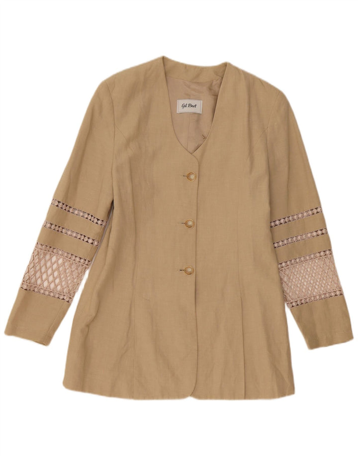 Gil Bret Dame 3 Button Blazer Jacket UK 12 Medium Beige Linen