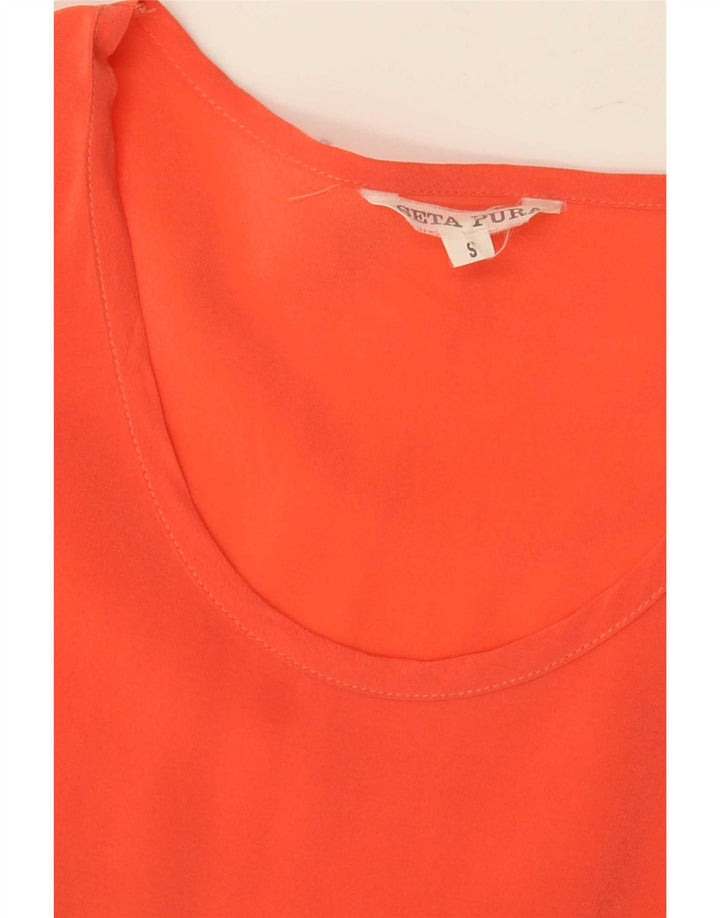 Vintage Dame Bluse Top UK 10 Small Orange Silk