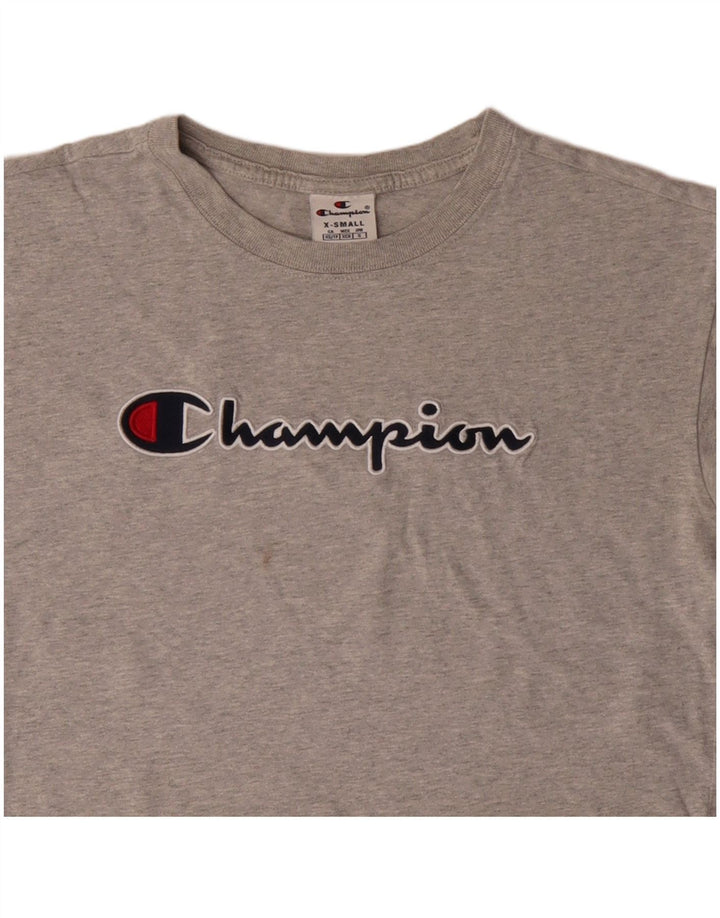 CHAMPION Womens Crop Oversized grafisk T-shirt top UK 6 XS Grå Flecked