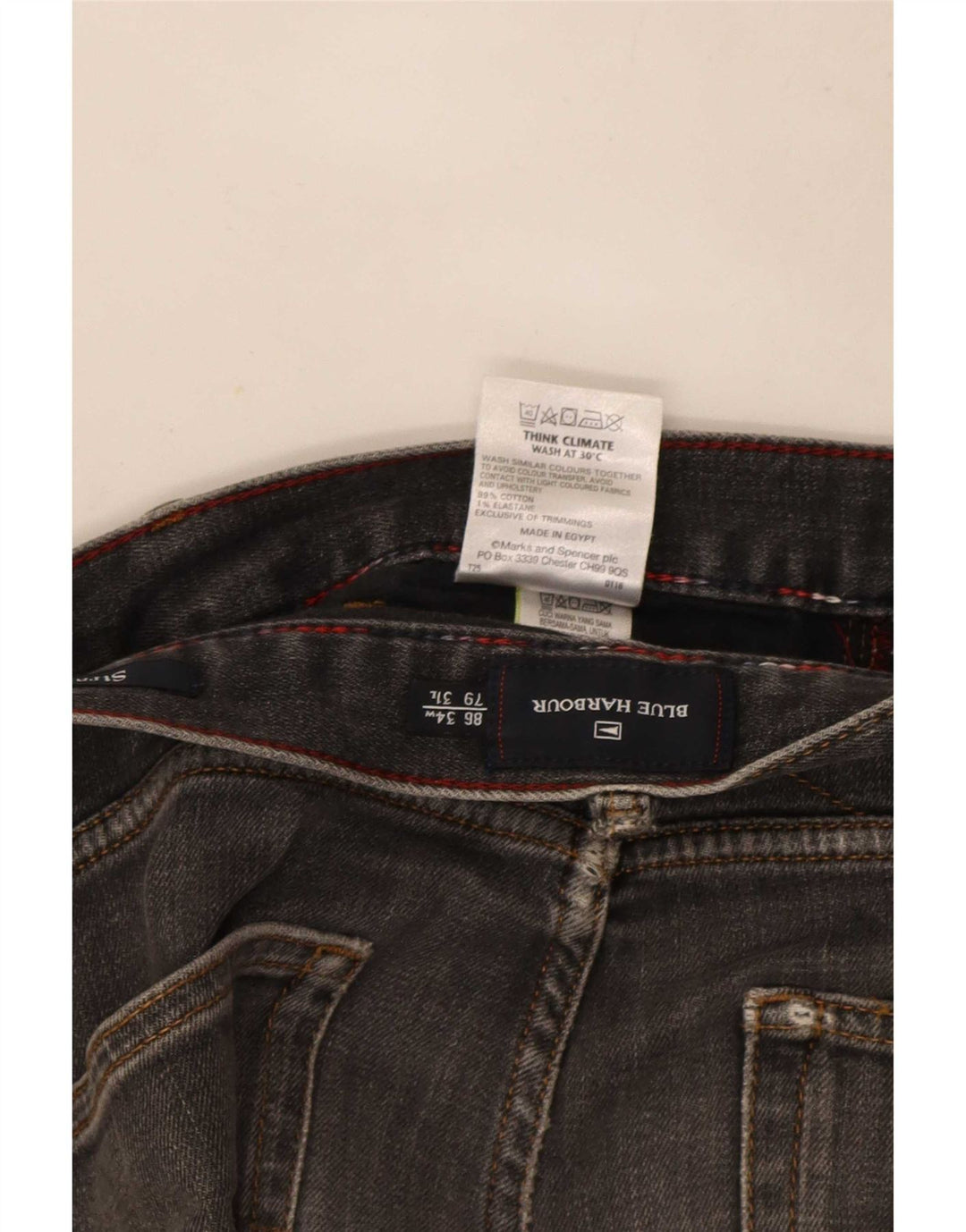 Marks & Spencer Herre Blue Harbor Straight Jeans W34 L29 Grå Bomuld