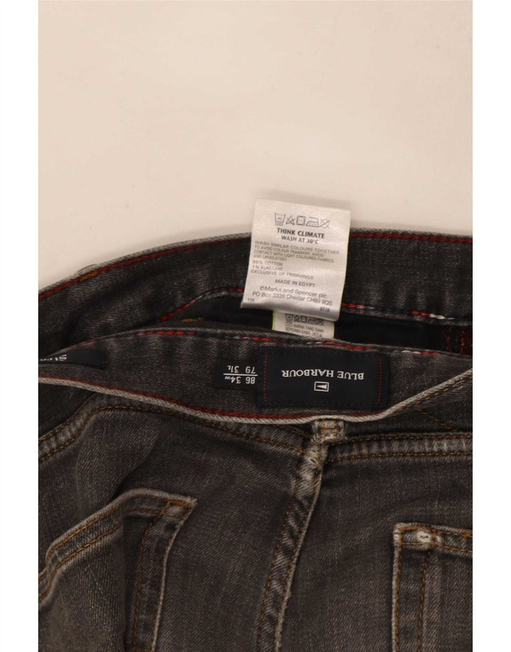 Marks & Spencer Herre Blue Harbor Straight Jeans W34 L29 Grå Bomuld