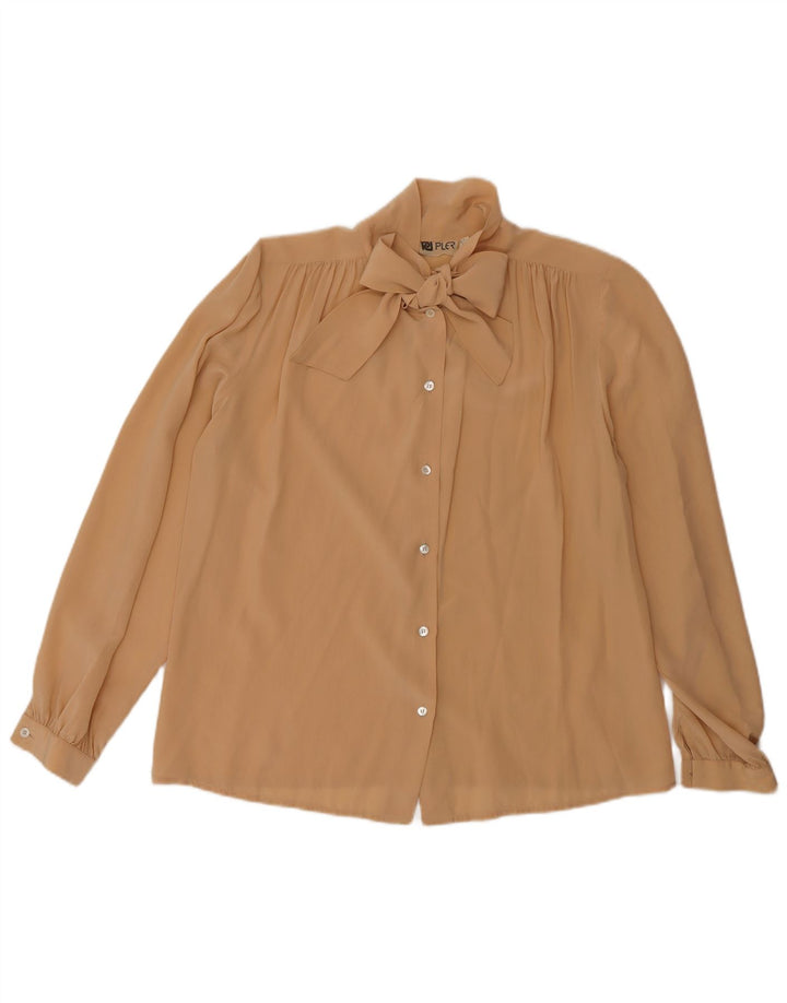 Vintage Dame Front Tie Shirt Bluse IT 44 Medium Beige Silke