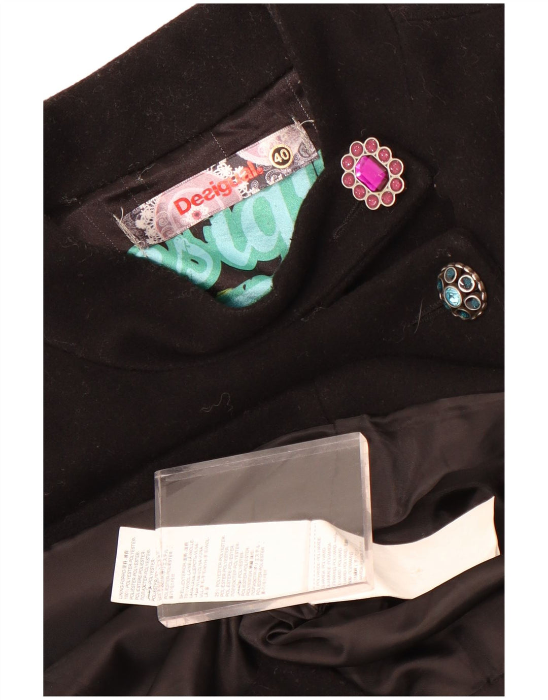 Desigual Dame Grafisk Overfrakke EU 40 Medium Sort Geometrisk Uld