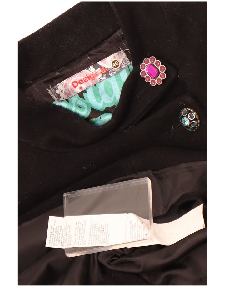 Desigual Dame Grafisk Overfrakke EU 40 Medium Sort Geometrisk Uld