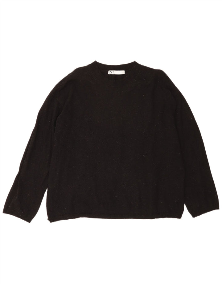 Zara Dame Oversized Crew Neck Jumper Sweater UK 14 Medium Black Wool