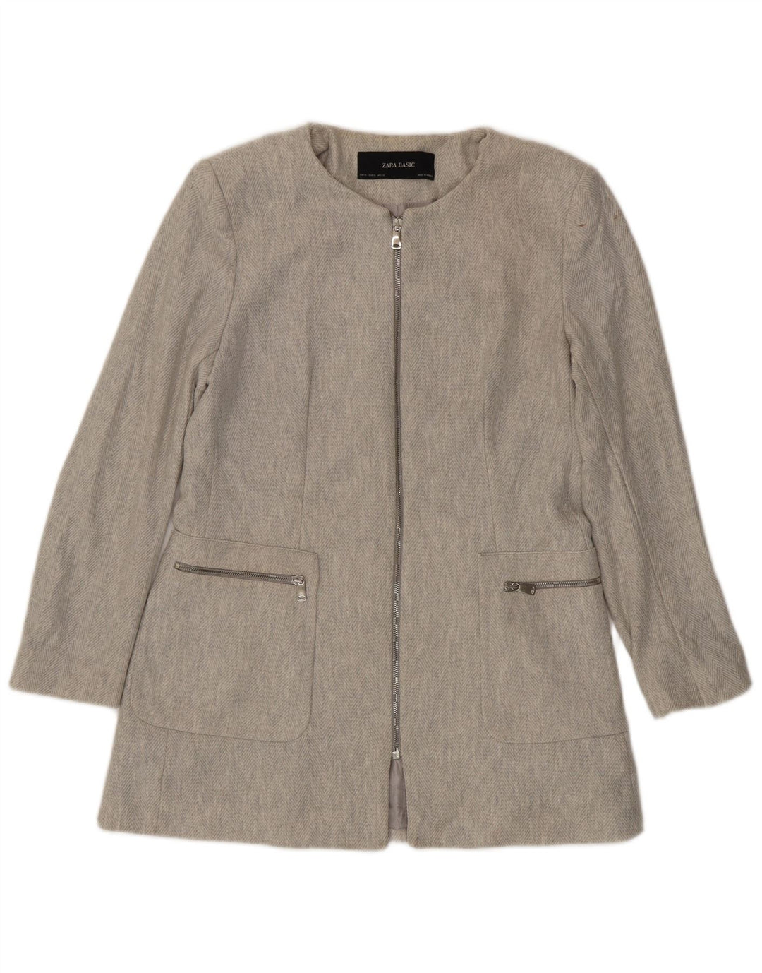 Zara Dame Blazer Jakke UK 18 XL Grå sildebensbomuld