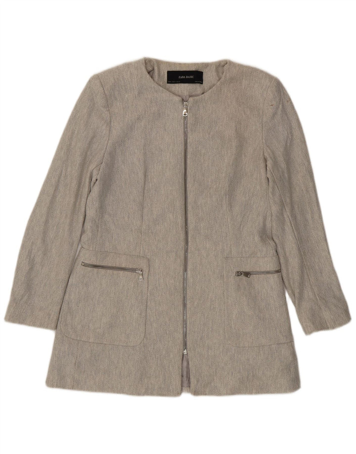 Zara Dame Blazer Jakke UK 18 XL Grå sildebensbomuld
