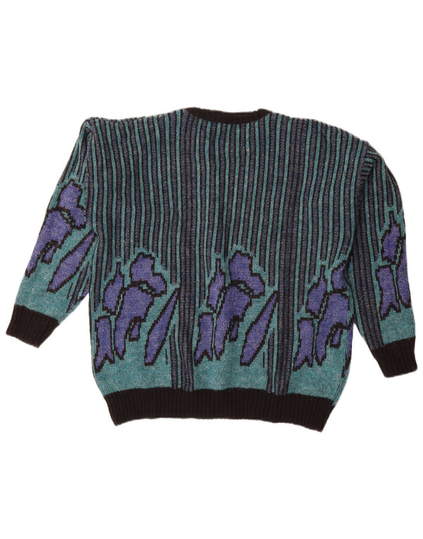 Vintage Dame Boat Neck Jumper Sweater UK 14 Medium Grøn Stribet