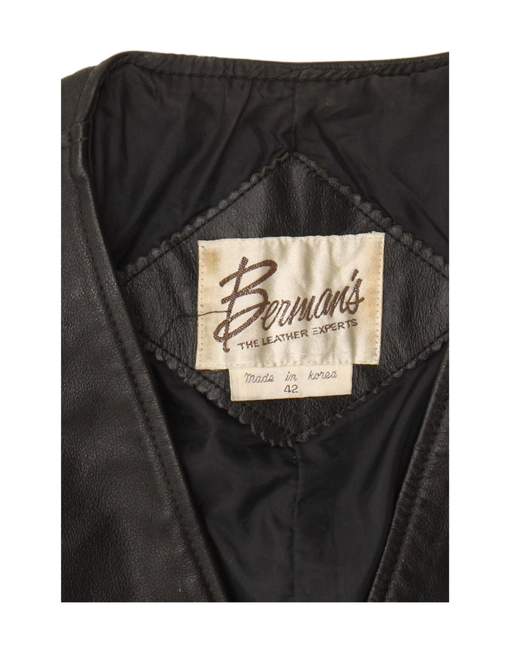 VINTAGE Mens Leather Waistcoat IT 42 XL Black Leather