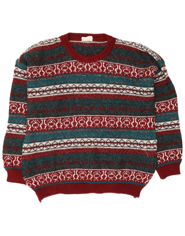 Vintage Herre Boat Neck Jumper Sweater Large Multicolored Fair Isle Wool