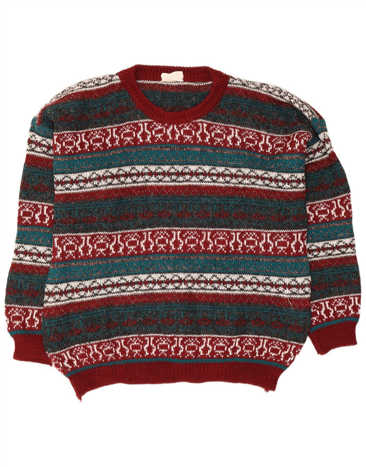 Vintage Herre Boat Neck Jumper Sweater Large Multicolored Fair Isle Wool