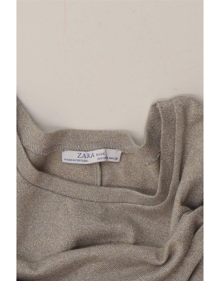 Zara Womens Crop Oversized bluse Top UK 14 Medium Beige Flecked