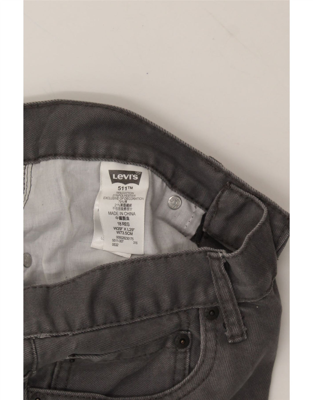 LEVI'S Boys 511 Slim Jeans 15-16 Years W29 L29 Grey Cotton Vintage Levi's and Second-Hand Levi's from Messina Hembry 