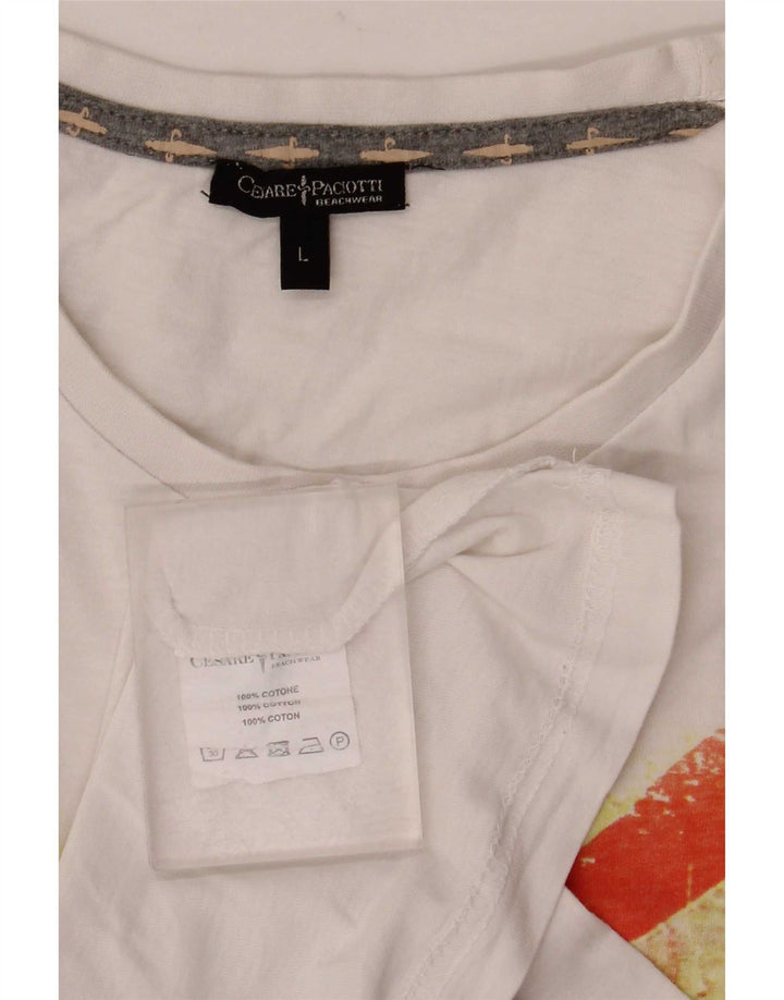 Cesare Paciotti Herre grafisk T-shirt Top Stor hvid bomuld
