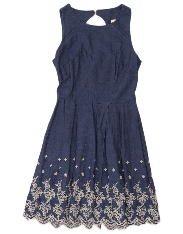 Oasis Dame Ærmeløs A-Line Kjole UK 8 Small Blue Floral Bomuld