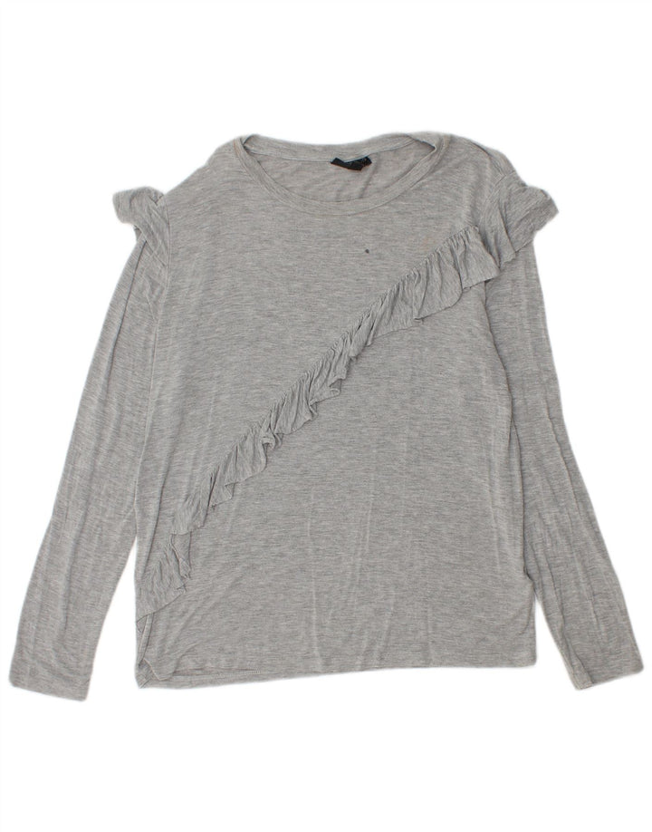 Topshop Dame Flæse Front Top Langærmet UK 12 Medium Grå Flecked