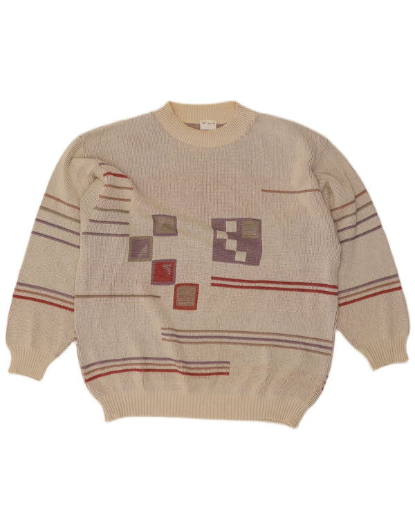 Vintage mænd med rund hals sweater IT 48/50 Medium Grå Geometrisk
